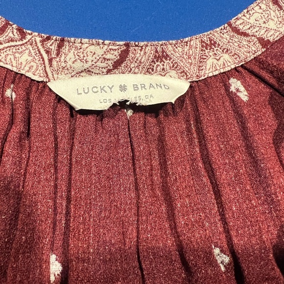 Lucky Brand Border Print Peasant Tunic Top Blouse Womens Maroon ** READ** - Picture 6 of 6